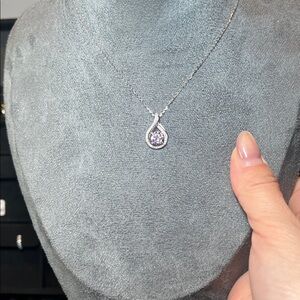 Sterling Silver Teardrop Pendant Necklace with Clear Moissanite